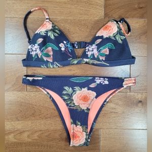 TRIANGL Womens Blue Peach Floral Triangle Bikini Set SIZE XL